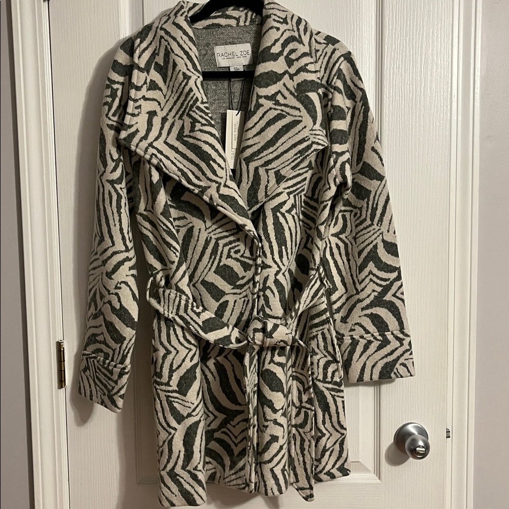 Rachel Zoe Gray and Cream Zebra Print Wool Jacket